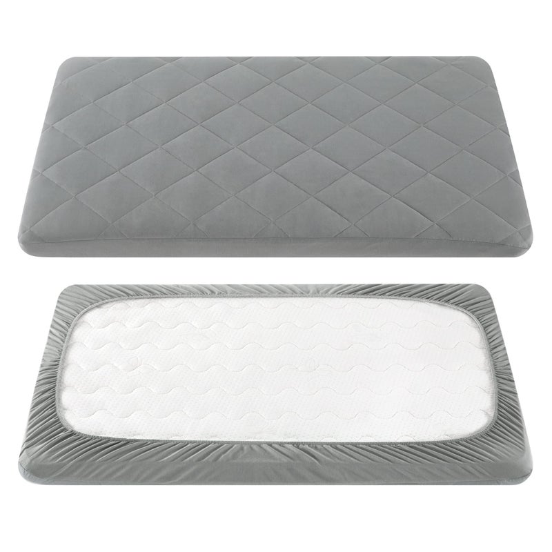 تيل يو Pack and Play Sheet - Soft Quilted Crib Cover Pad, Toddlers Mattress Protector with 1''-3'' Deep Pocket, Thick Play Yard Playpen Sheets, Breathable Fluffy Crib Mattress Pad, 39x27 - Image 1
