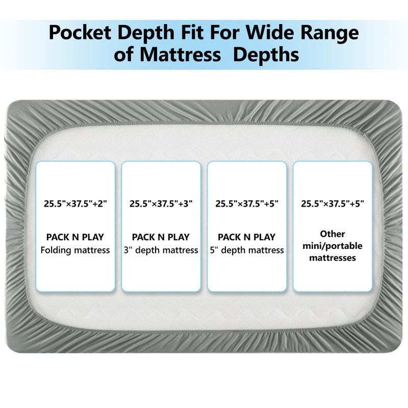 تيل يو Pack and Play Sheet - Soft Quilted Crib Cover Pad, Toddlers Mattress Protector with 1''-3'' Deep Pocket, Thick Play Yard Playpen Sheets, Breathable Fluffy Crib Mattress Pad, 39x27 - Image 3