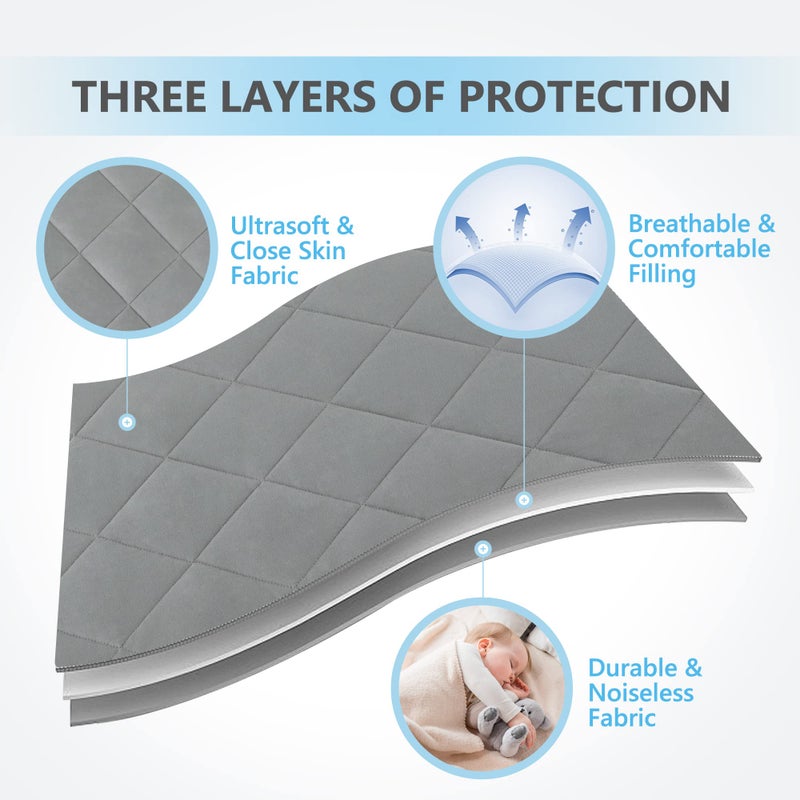تيل يو Pack and Play Sheet - Soft Quilted Crib Cover Pad, Toddlers Mattress Protector with 1''-3'' Deep Pocket, Thick Play Yard Playpen Sheets, Breathable Fluffy Crib Mattress Pad, 39x27 - Image 2