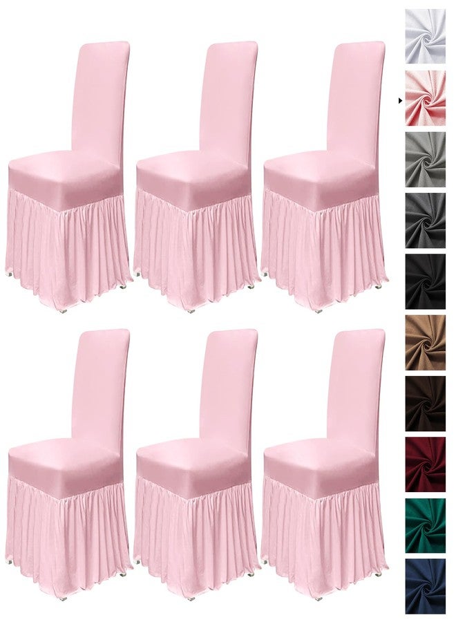 molasofa Chair Covers for Dining Room Set of 6 Stretch Chair Slipcovers with Skirt for Kitchen Seat Protectors Wedding Banquet Decor Kids Pets Spandex Fabric Washable (6pcs, Pink) - Image 1