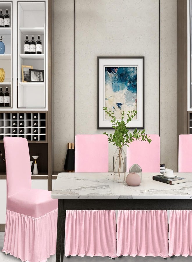 molasofa Chair Covers for Dining Room Set of 6 Stretch Chair Slipcovers with Skirt for Kitchen Seat Protectors Wedding Banquet Decor Kids Pets Spandex Fabric Washable (6pcs, Pink) - Image 2