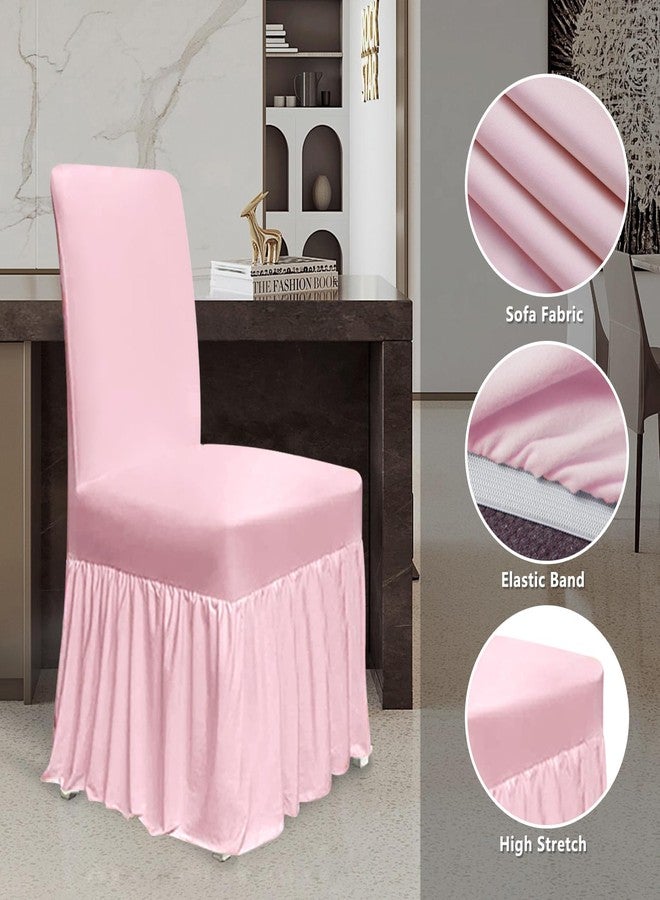 molasofa Chair Covers for Dining Room Set of 6 Stretch Chair Slipcovers with Skirt for Kitchen Seat Protectors Wedding Banquet Decor Kids Pets Spandex Fabric Washable (6pcs, Pink) - Image 5