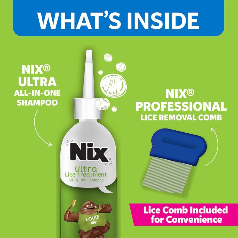 NIX Ultra Superlice Treatment, All-in-One Shampoo, 4 Fl Oz & Lice Removal Comb - Image 2