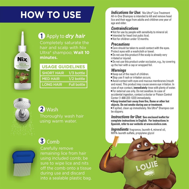NIX Ultra Superlice Treatment, All-in-One Shampoo, 4 Fl Oz & Lice Removal Comb - Image 4