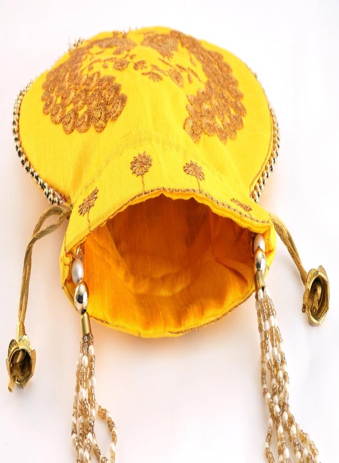 SUMERA WARQ Women's, Girl's Dual Peacock Work Potli Hand Bag (yallow) - Image 2