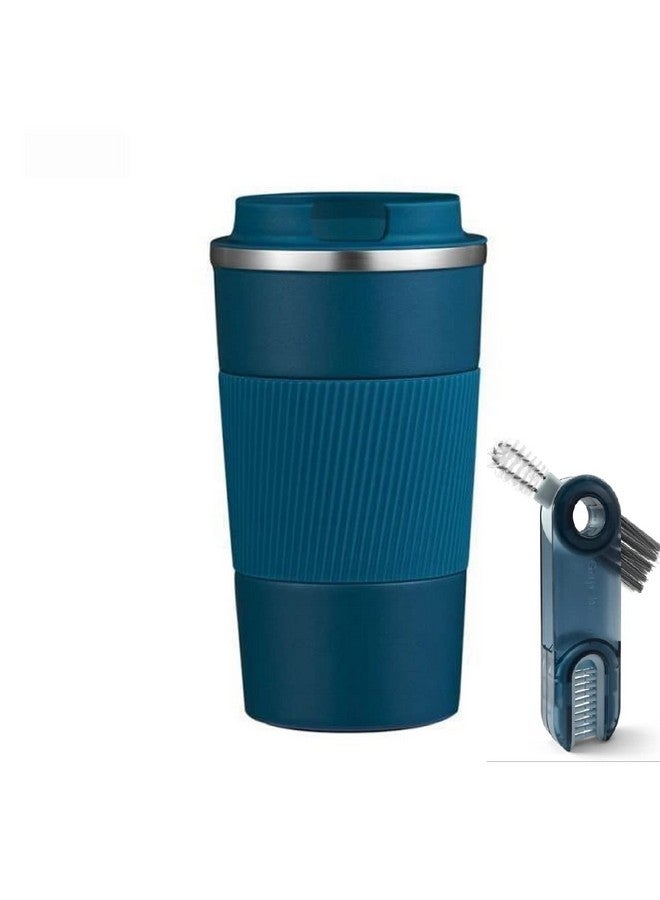Wosta Travel Mug, Insulated Coffee Cup with Leakproof Lid,Vacuum Insulation Stainless Steel Reusable for Hot Cold Coffee, Non-Slip Protective Cover, (Blue, 510 Ml & Cleaning Brush) - Image 1