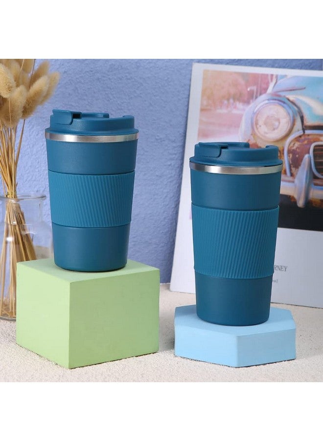 Wosta Travel Mug, Insulated Coffee Cup with Leakproof Lid,Vacuum Insulation Stainless Steel Reusable for Hot Cold Coffee, Non-Slip Protective Cover, (Blue, 510 Ml & Cleaning Brush) - Image 4