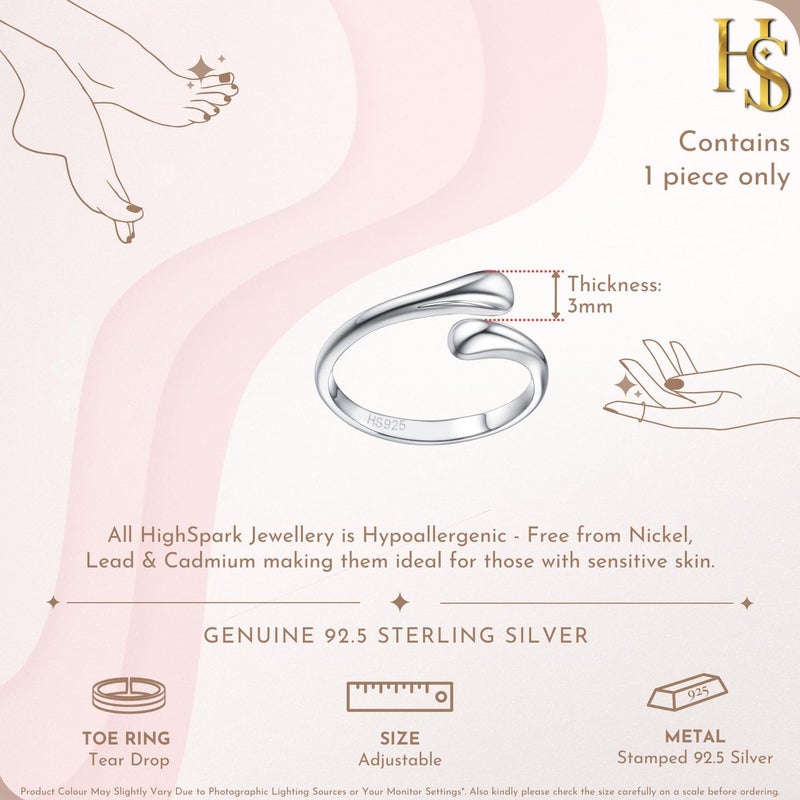 HighSpark Silver Toe Ring/Band Ring for Women | 92.5 Sterling Silver Adjustable Toe Rings | 1 Piece Only | Minimal & Elegant Designs - Image 2