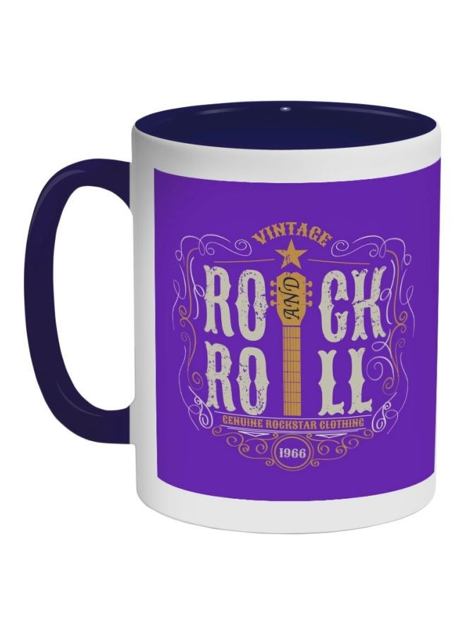 RYN Rock And Roll Printed Coffee Mug Dark Blue/Purple/White 325ml