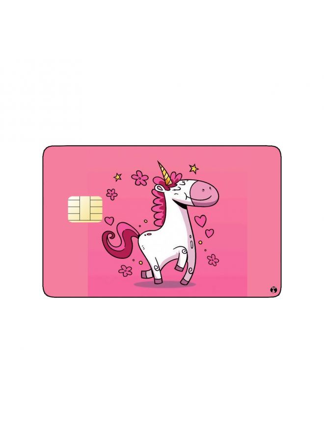 RKN PRINTED BANK CARD STICKER Cute Pink Unicorn Drawing With Flowers - Image 2