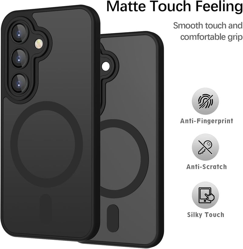 Elzzi Magnetic for Samsung S24 5g Case, Upgraded [Full Camera Protection] [Compatible with Magsafe] [Translucent Matte] Shockproof Protective Phone Case for Men & Women - Black - Image 4