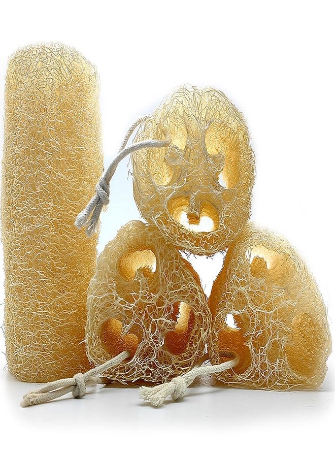 Zooshine 4PCS 6" Natural Loofah Sponge Organic Shower Loofah for Exfoliating & Smooth Skin, Loofahs for Bathing for Men & Women - Image 1