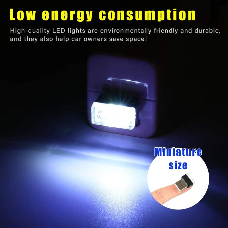 Augeny 4 PCS USB LED Car Interior Atmosphere Lamp, Plug-in USB Decor Night Light, Portable Auto Ambient Lighting Kit, Universal Vehicle Interior Accessories for Most Cars (White+Red+Blue+Ice Blue) - Image 5