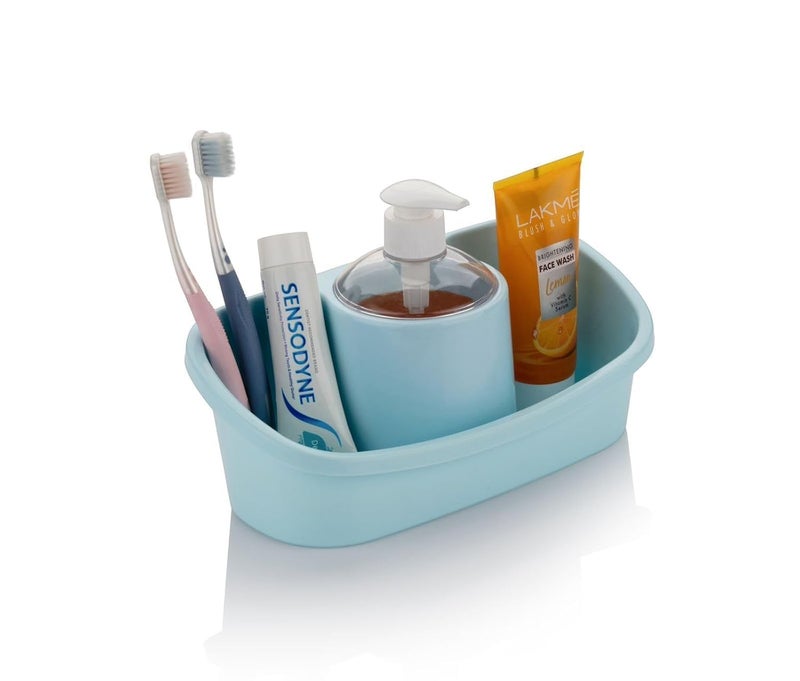 ZUBAT ZUBAT Sink Organizer Drainer Stand with Sponge Liquid Holder and Soap Dispenser Pump Multi Storage for Bathroom Kitchen Basin 3 in 1 Hand Wash with Sponge Holder Soap Dispenser Multicolor  - Image 5