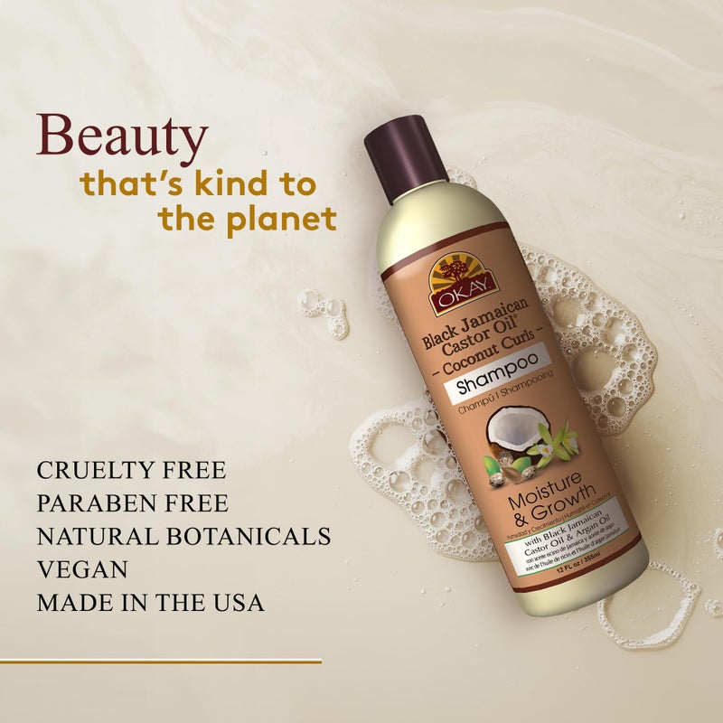 OKAY Black Jamaican Castor Oil Shampoo - Natural, Moisturizing Jamaican Castor Shampoo, Strengthen & Restore Damaged Hair for Women and Men - Coconut Curls, 12 fl oz (Pack of 1) - Image 3