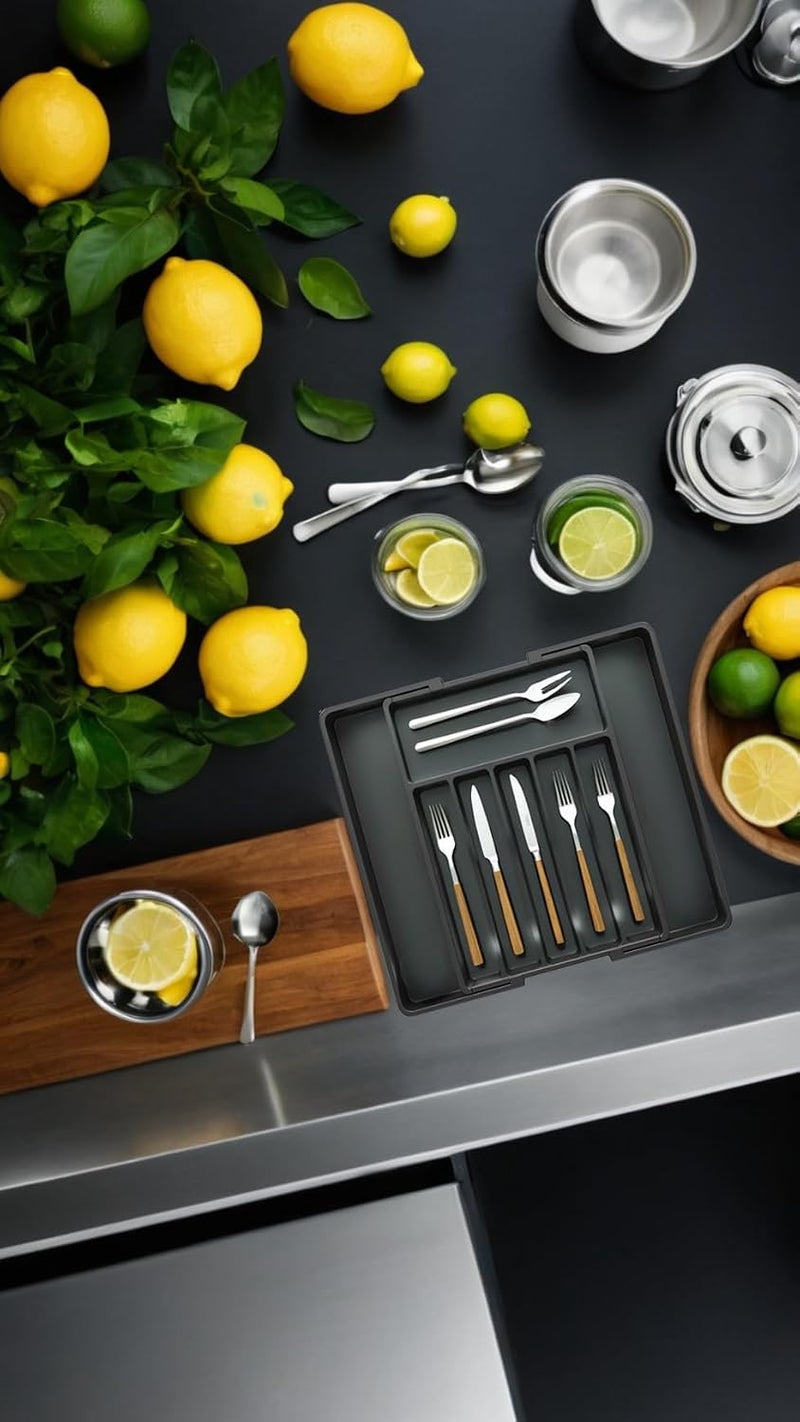 Honwor Fast & slow shipment compatible Expandable Cutlery Tray, Adjustable Silverware Holder, Kitchen Drawer Organizer for Spoons, Forks, Knives, Utensil Flatware Divider, Non-Slip Black Design Local market compliant trusted quality - Image 4
