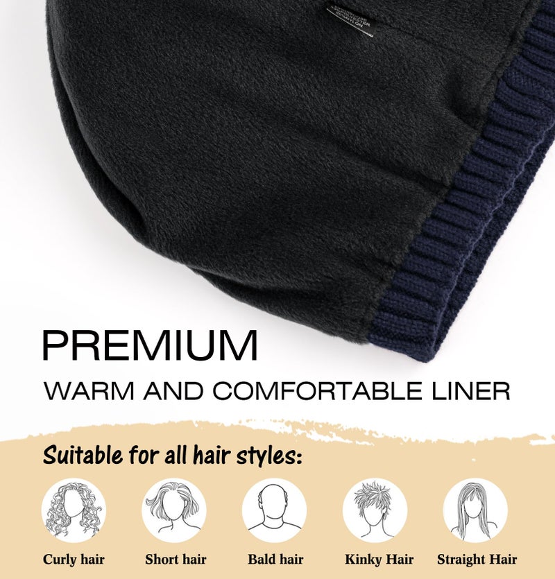 Wmcaps Winter Beanie Knitted Hats for Men Women, Fleece Lined Beanie Warm Stocking Cap Soft Warm Ski Hats Unisex (Navy Blue) - Image 2