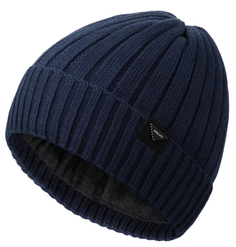 Wmcaps Winter Beanie Knitted Hats for Men Women, Fleece Lined Beanie Warm Stocking Cap Soft Warm Ski Hats Unisex (Navy Blue) - Image 1