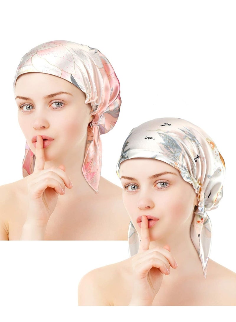 غطاء دش 2 قطعة قبعة حرير نسائية ساتان للشعر للنوم قبعة ناعمة وسلسة - Image 1