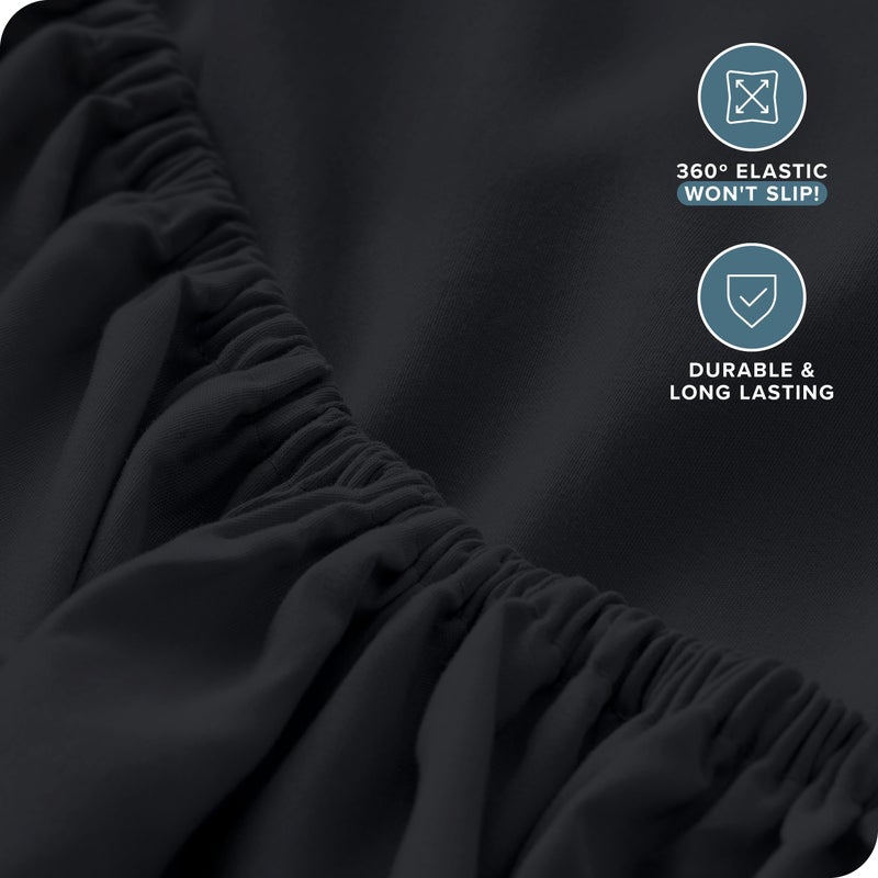 Bare Home Bare Home King Fitted Sheet - Extra Deep Pocket Fitted Sheet - Premium 1800 Microfiber - Ultra-Soft Wrinkle Free - King Deep Pocket Bottom Sheets (King - 11"" to 22"" Pocket  Black)  - Image 4