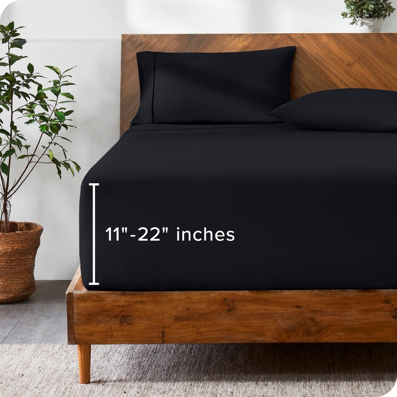 Bare Home Bare Home King Fitted Sheet - Extra Deep Pocket Fitted Sheet - Premium 1800 Microfiber - Ultra-Soft Wrinkle Free - King Deep Pocket Bottom Sheets (King - 11"" to 22"" Pocket  Black)  - Image 1