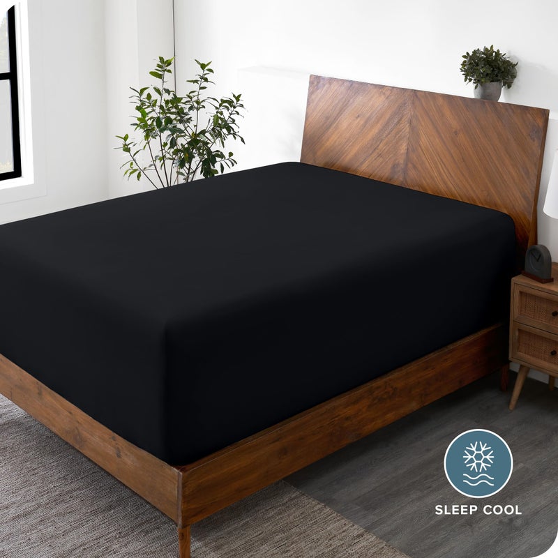 Bare Home Bare Home King Fitted Sheet - Extra Deep Pocket Fitted Sheet - Premium 1800 Microfiber - Ultra-Soft Wrinkle Free - King Deep Pocket Bottom Sheets (King - 11"" to 22"" Pocket  Black)  - Image 3
