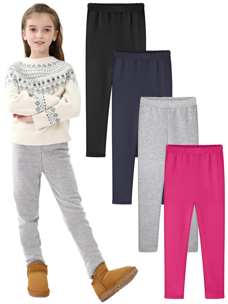 Resinta 4 Pack Girls Winter Warm Fleece Lined Leggings Thick Thermal Tights Pants Soft Stretchy Leggings - Image 1