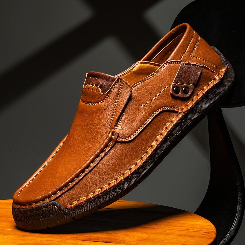 Semi-Managed Hand-Stitched Men'S Shoes Outdoor Casual Shoes Slip-On Flat Leather Shoes Low-Top Plus Size Loafers - Image 2