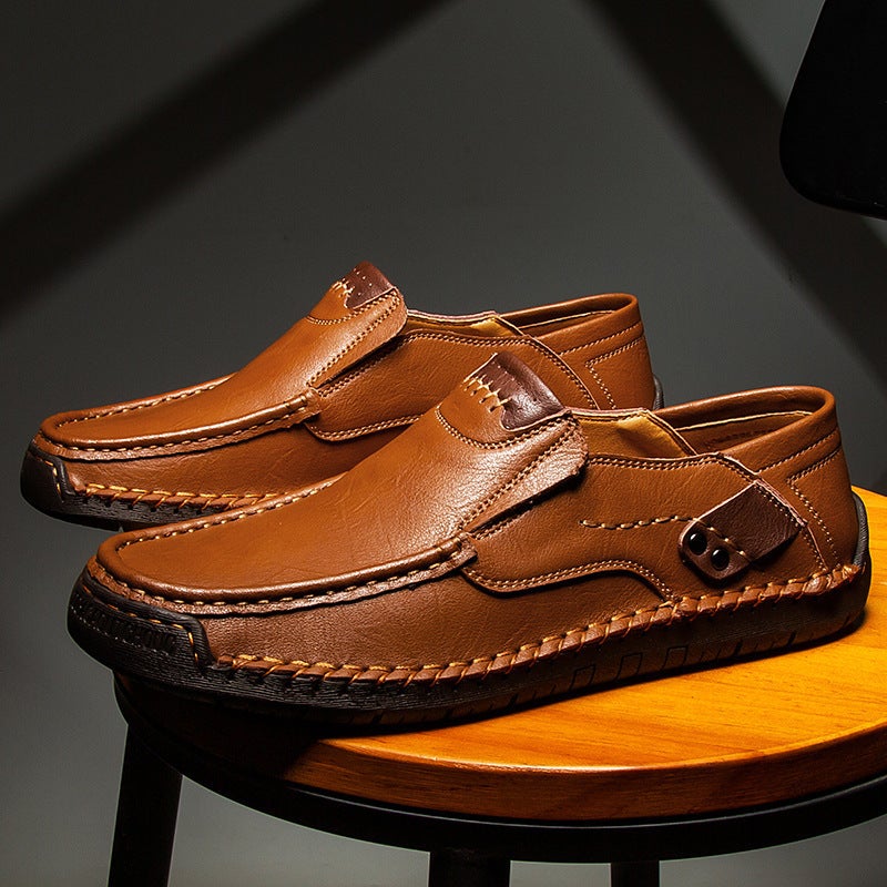 Semi-Managed Hand-Stitched Men'S Shoes Outdoor Casual Shoes Slip-On Flat Leather Shoes Low-Top Plus Size Loafers - Image 5