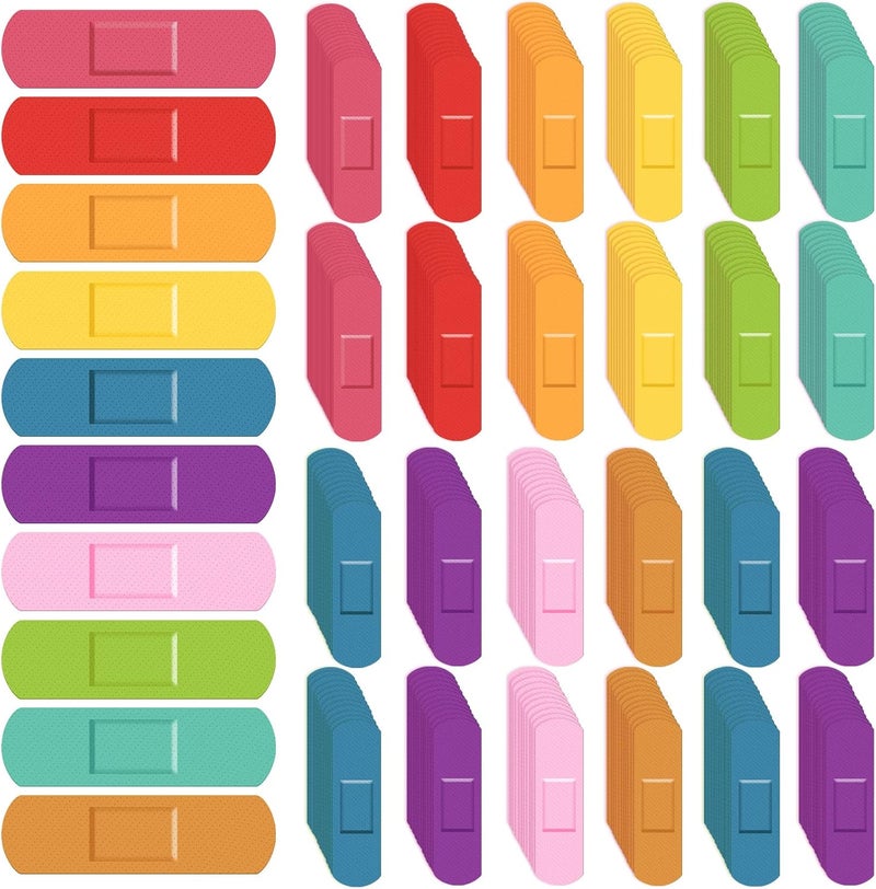 Lounsweer 600 Pcs Kids Bandages Bulk Waterproof Breathable Bandages Neon Colorful Flexible Bands Assorted Colors Flexible Protection Wound Care Scrapes and Slight Cut - Image 1