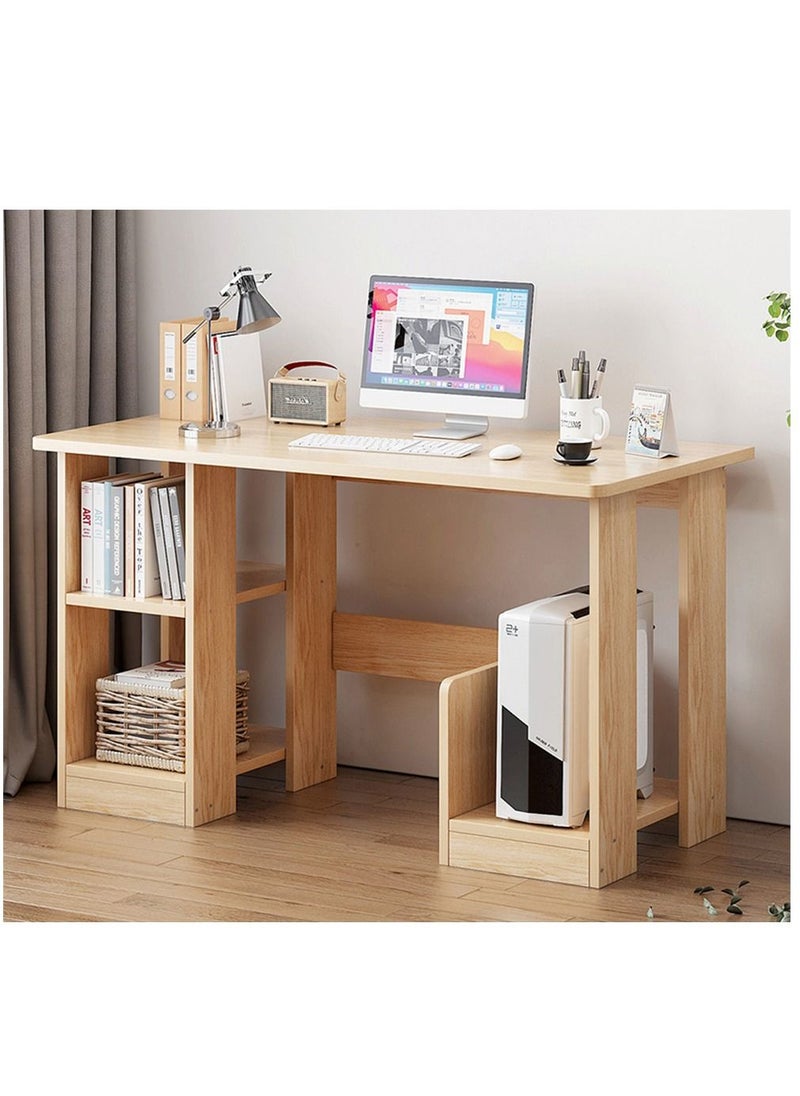 XiuWoo - Large Capacity Wooden Simple Computer Table and Laptop Desk with Storage Shelves for Home Office - Image 1