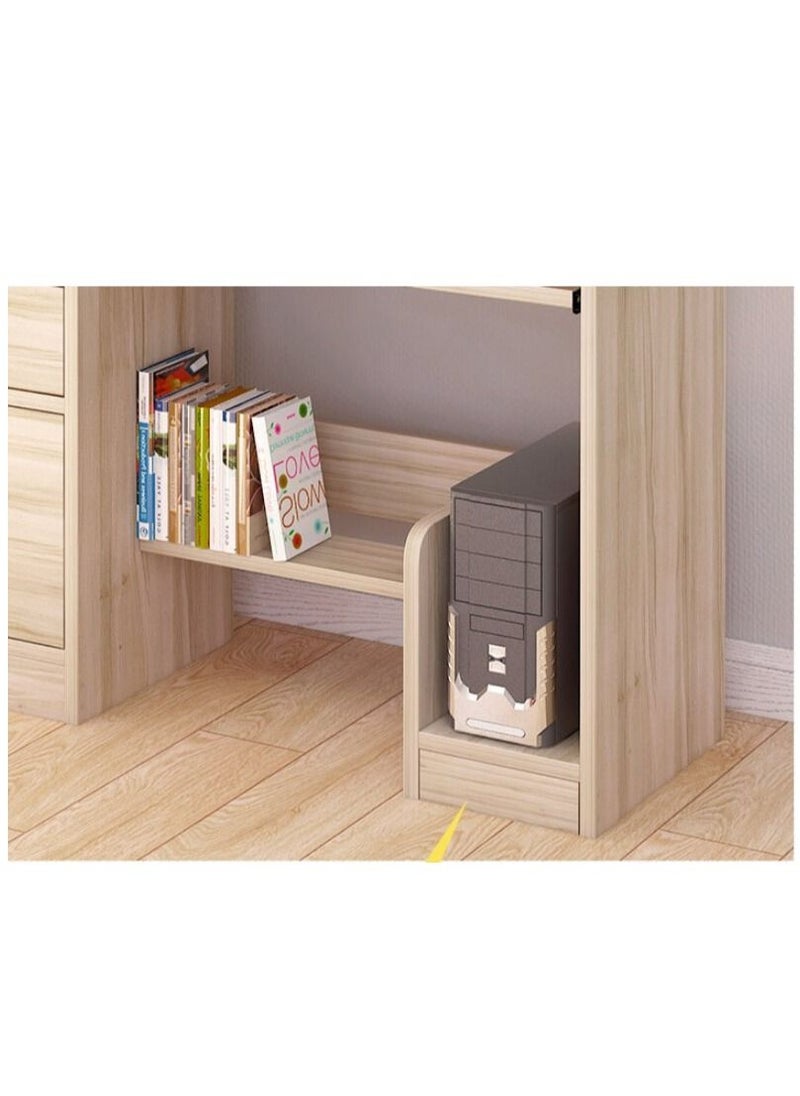 XiuWoo - Large Capacity Wooden Simple Computer Table and Laptop Desk with Storage Shelves for Home Office - Image 1