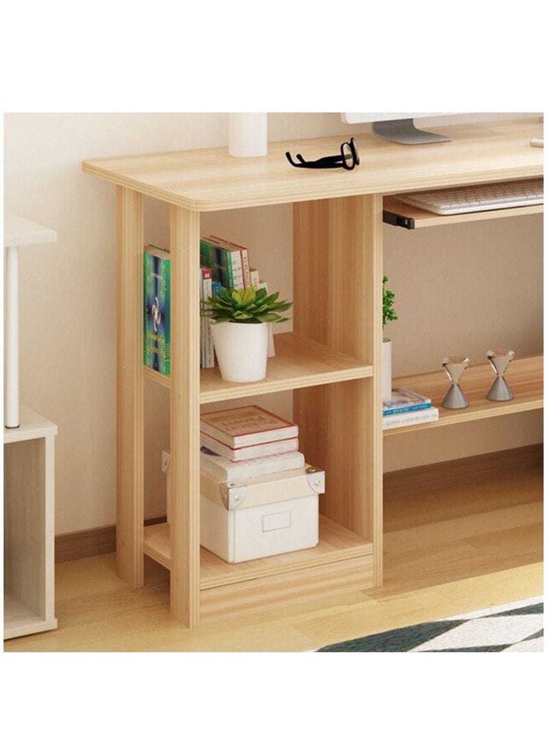 XiuWoo - Large Capacity Wooden Simple Computer Table and Laptop Desk with Storage Shelves for Home Office - Image 1