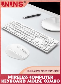 UNUNS 104 Keys Wireless Keyboard Mouse Combo,Ergonomic Full Size Typewriter Retro Round KeycapsKeyboard With Mouse For Windows PC Computer Notebook Laptop,White  - Image 1