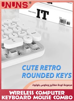 UNUNS 104 Keys Wireless Keyboard Mouse Combo,Ergonomic Full Size Typewriter Retro Round KeycapsKeyboard With Mouse For Windows PC Computer Notebook Laptop,White  - Image 2