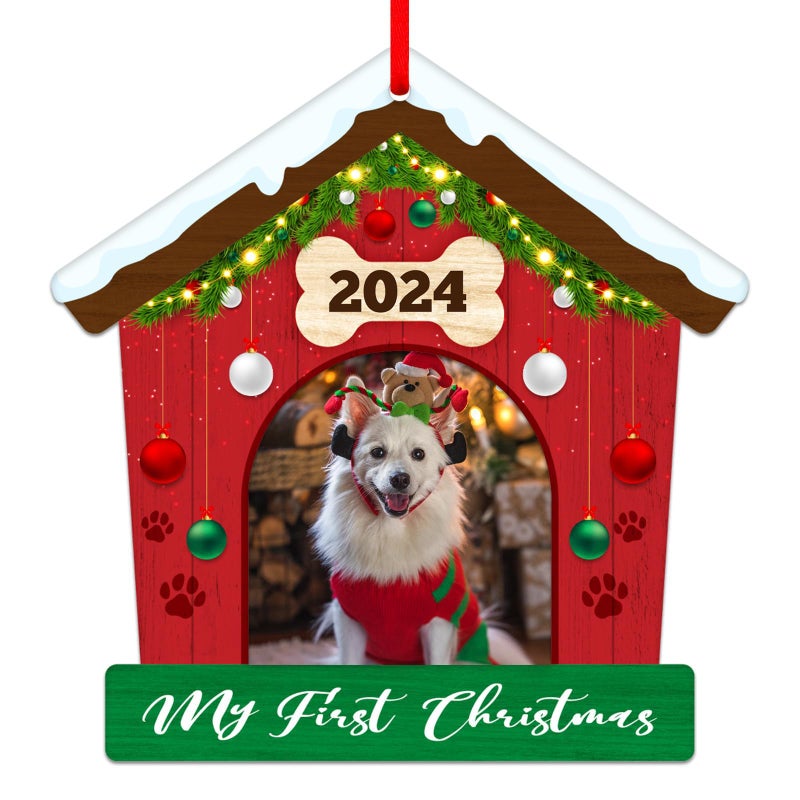 FLYAB Dogs First Christmas Ornament  2024 35x33 Acrylic Dog Picture Frame Ornaments Personalized Dog Photo Frame Christmas Ornaments for Dog Puppy Dog Lover Christmas Tree Decorations Gifts
