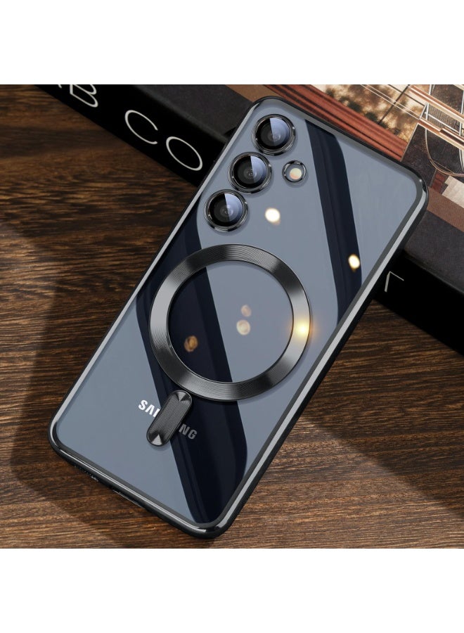 Electroplated Case For Samsung Galaxy A35 Camera Lens Full Protection Compatible with MagSafe Wireless Charging, Shockproof Soft TPU Phone Magnetic Cover (Black) - Image 3