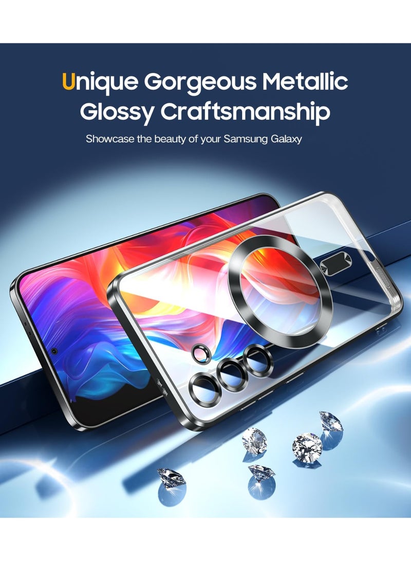 Electroplated Case For Samsung Galaxy A35 Camera Lens Full Protection Compatible with MagSafe Wireless Charging, Shockproof Soft TPU Phone Magnetic Cover (Black) - Image 2