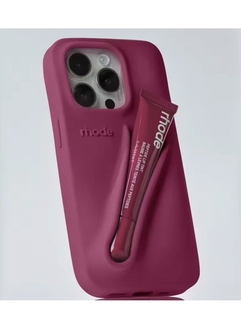 rhode Lip Gloss Phone Case with Lip Tint, For iPhone Case Liquid Silicone Camera Protection Lipstick Lip Glaze Phone Case for iPhone 12 Pro Max (Raspberry) - Image 1