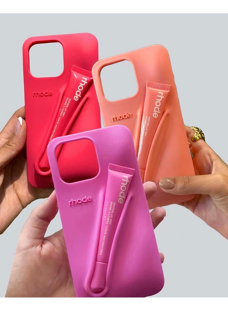 rhode Lip Gloss Phone Case with Lip Tint, For iPhone Case Liquid Silicone Camera Protection Lipstick Lip Glaze Phone Case for iPhone 12 Pro Max (Raspberry) - Image 2