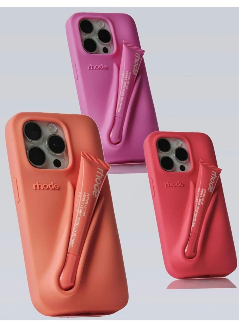 rhode Lip Gloss Phone Case with Lip Tint, For iPhone Case Liquid Silicone Camera Protection Lipstick Lip Glaze Phone Case for iPhone 12 Pro Max (Raspberry) - Image 3