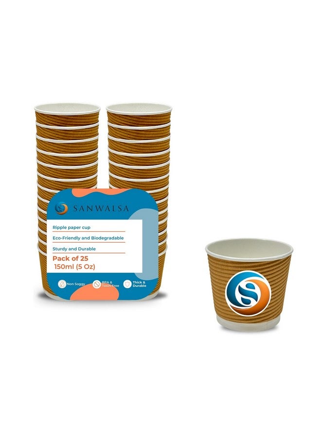 SANWALSA (150 ml,Brown- Pack of 25-Piece, Paper Disposable Ripple Cup Eco-Friendly, Safe & Hygienic for Juice,Coffee,Tea,Home,Office,Party & Wedding Events - Image 1