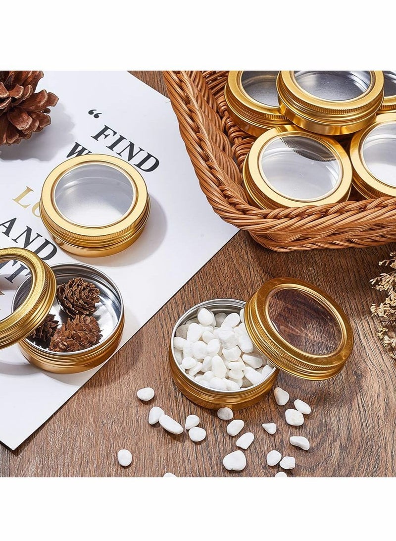 Y&D 14 Pack 2 OZ Tin Cans Screw Top Round Aluminum Lid Containers with Clear Window - Great for Store Spices, Candies, Tea or Gift Giving - Image 1