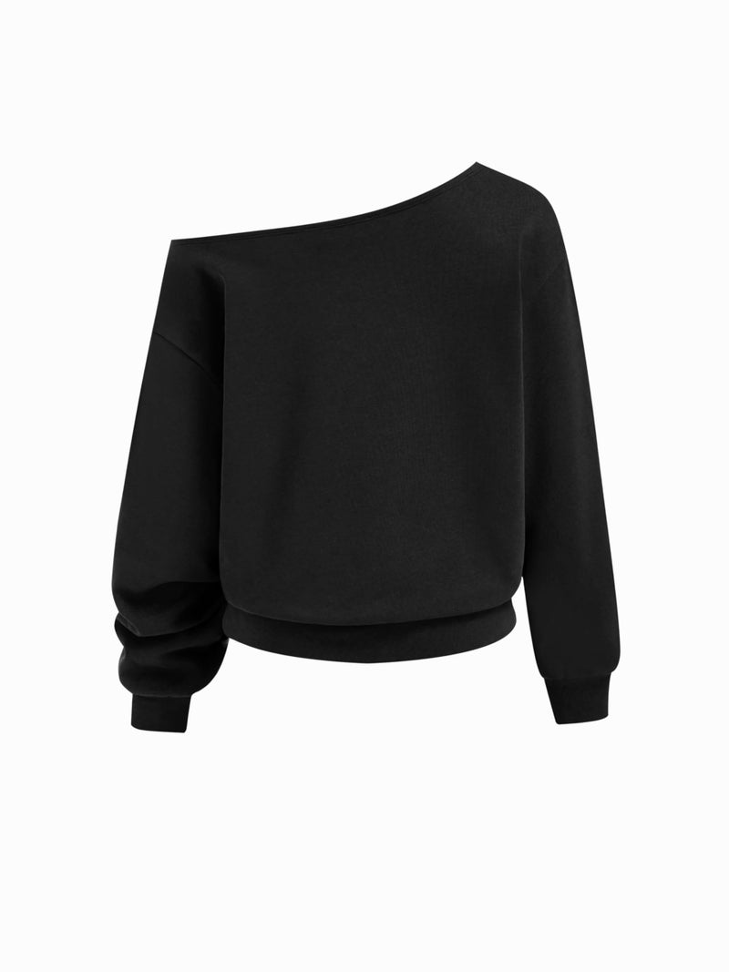 CIDER Womens Off Shoulder Sweatshirt Letter Printed Y2k Basic Casual Trendy Top Fall Fashion Pullover Shirt Black - Image 5