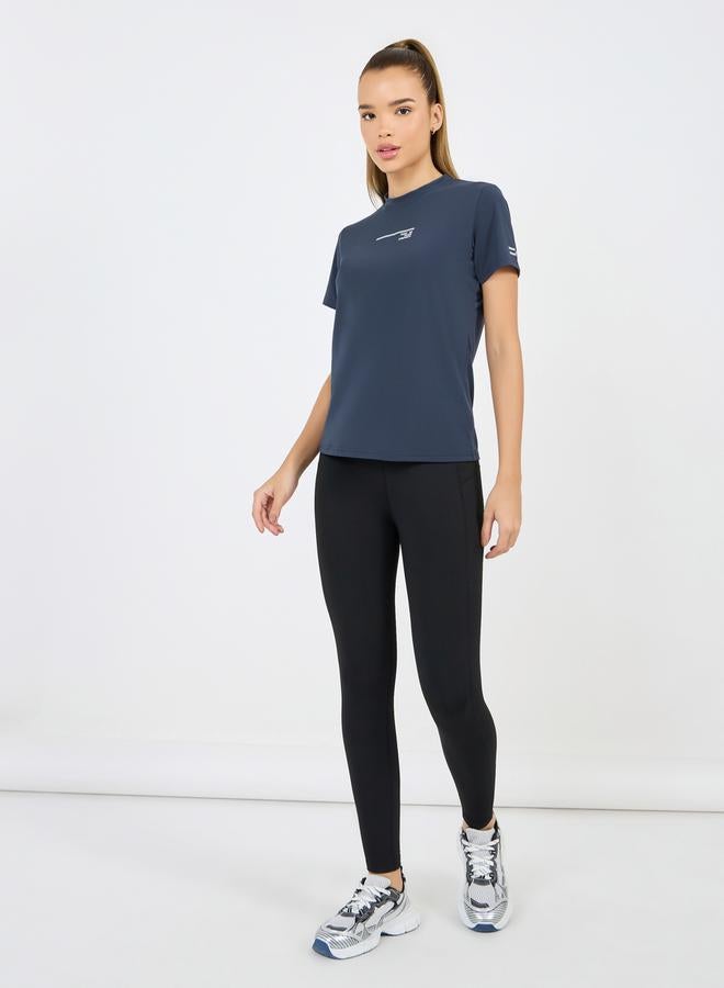 Styli Textured Chest Slogan Reflective Detail Short Sleeves Top - Image 2