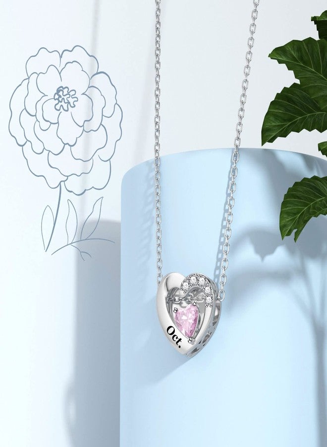 SEVENWELL October Birthflower and October Pink Love Heart Cubic Zirconia Birthstone Charm for Women, Sister, Friend, Love, Wife, Mom, Grandma - Image 3