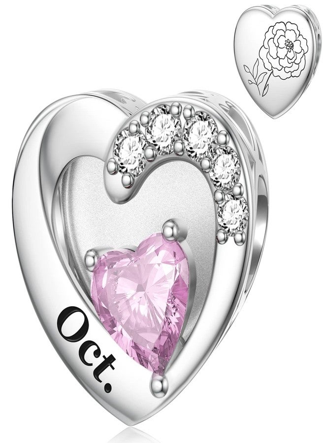 SEVENWELL October Birthflower and October Pink Love Heart Cubic Zirconia Birthstone Charm for Women, Sister, Friend, Love, Wife, Mom, Grandma - Image 1
