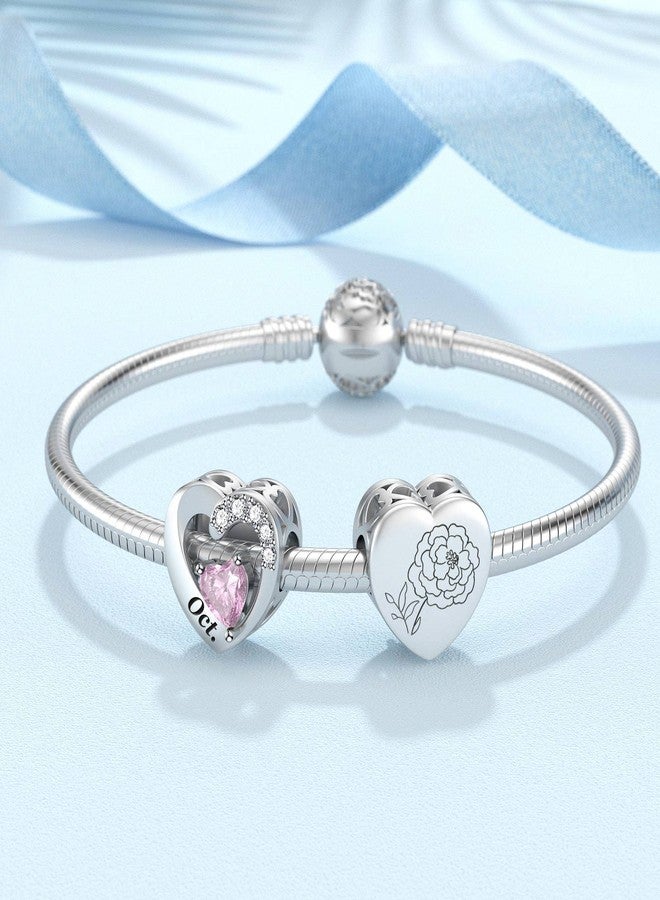 SEVENWELL October Birthflower and October Pink Love Heart Cubic Zirconia Birthstone Charm for Women, Sister, Friend, Love, Wife, Mom, Grandma - Image 2
