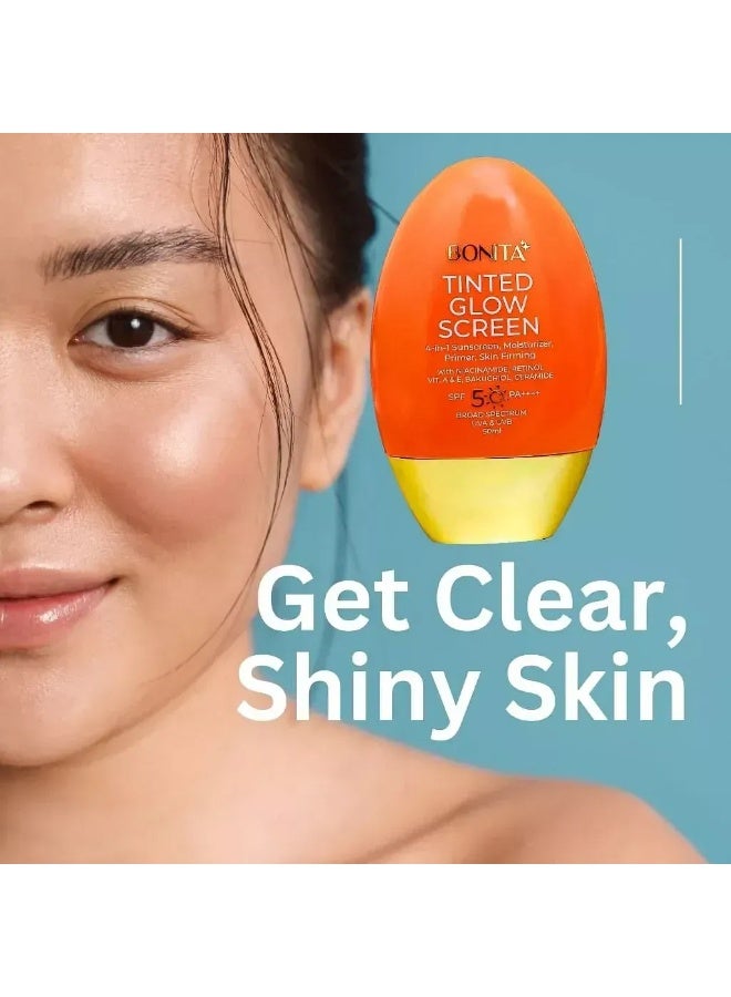 Bonita Tinted Glow Screen Face Sunscreen SPF 50 PA++++ 50ml, Enriched With Niacinamide Retinol Ceramide And Antioxidants, Helps Improve Skin Texture While Delivering Broad Spectrum UVA UVB Protection And Healthy Radiant Glow - Image 3