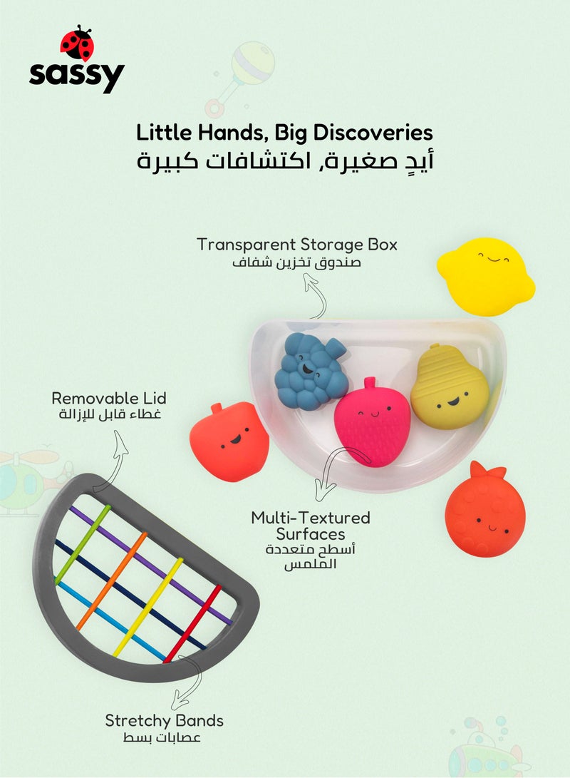 Sassy Fruit Fun Fill n' Spill Toy - Colorful Textured Fruits for Fine Motor Skills Development, Safe for Babies 6m+ | BPA-Free - Image 4